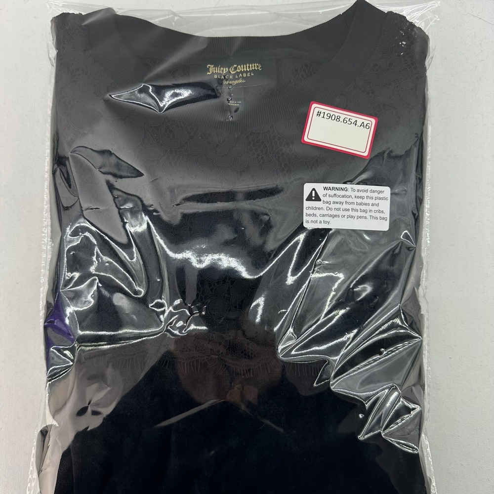 Juicy Couture Black Label Lace Velour Pullover Sweatshirt‎ L Cozy Black Casual - Picture 10 of 10